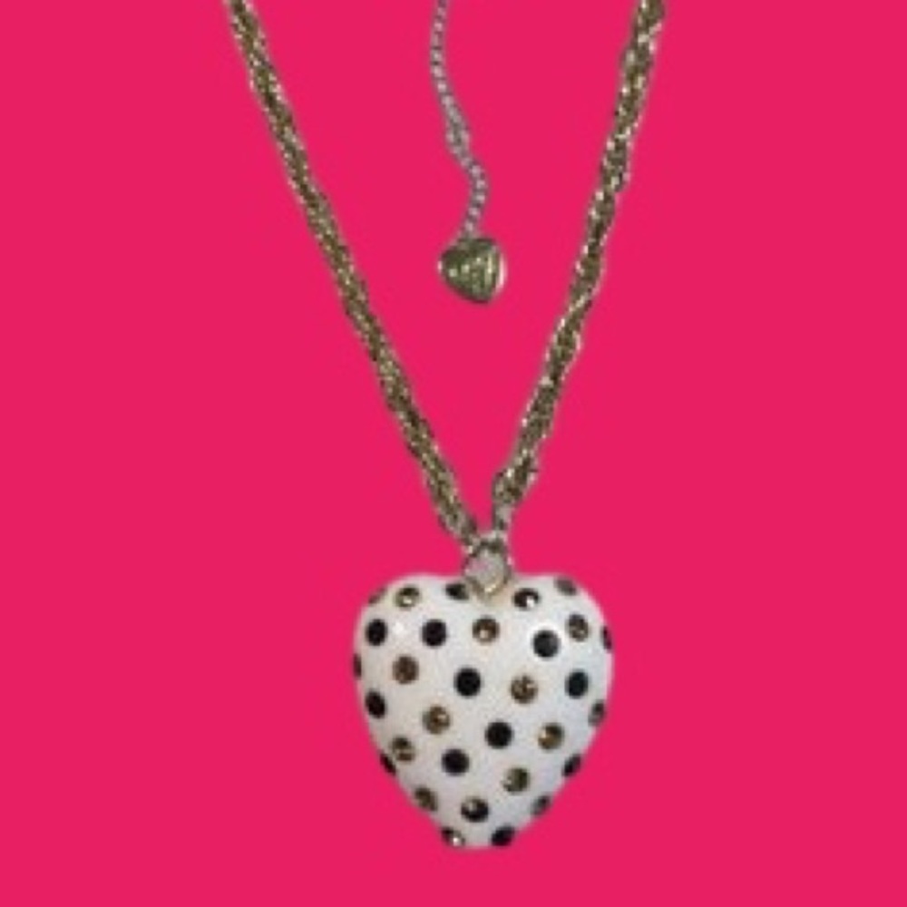 Betsey Johnson White Lucite Heart Bling Necklace